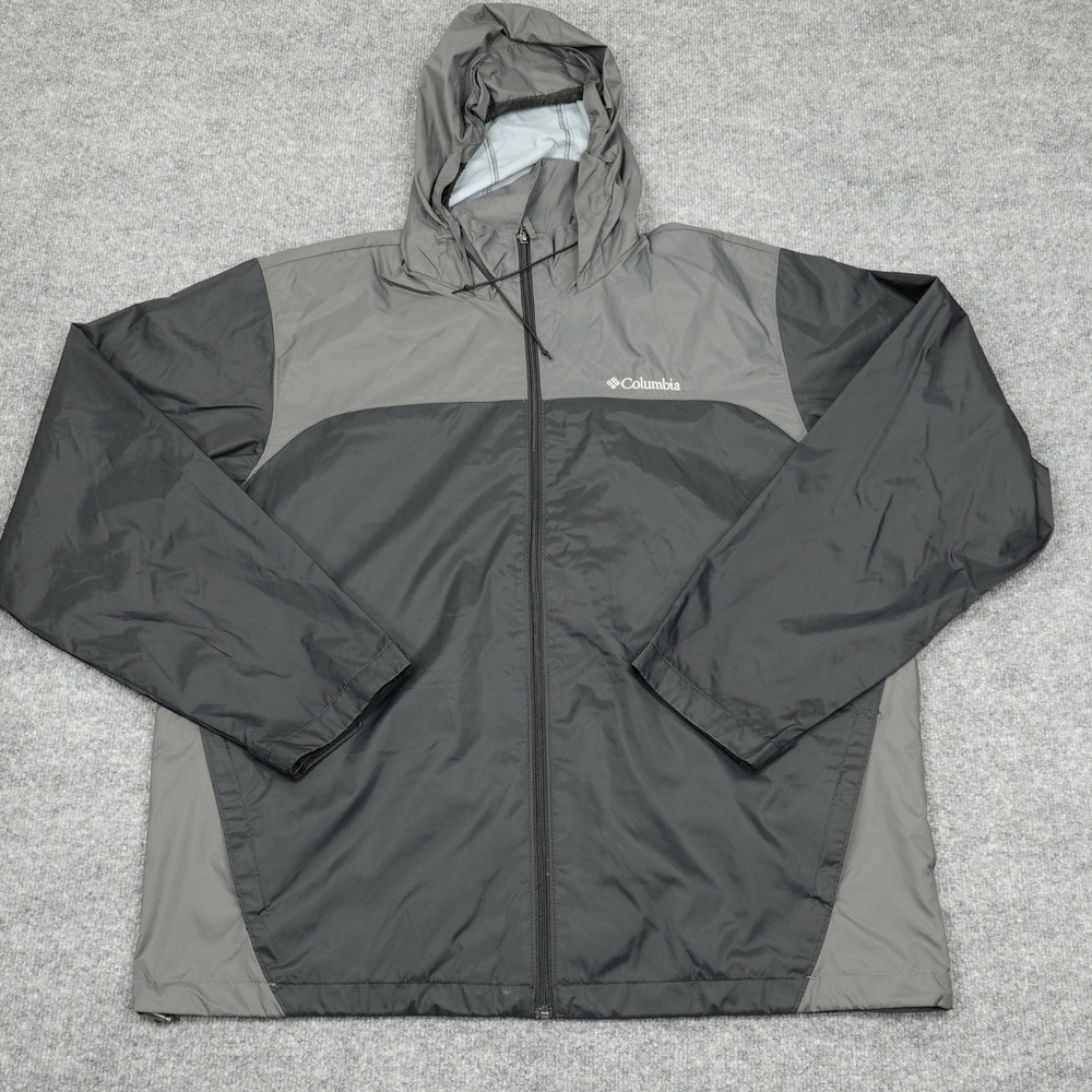 Columbia Jacket Mens XL Grey Black Colorblock Hooded Windbreaker Full Zip